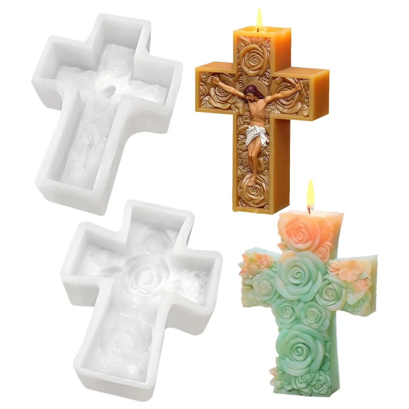 Soap Making Equipment For Beginners - Flower Cross Jesus Silicone Candle Mold